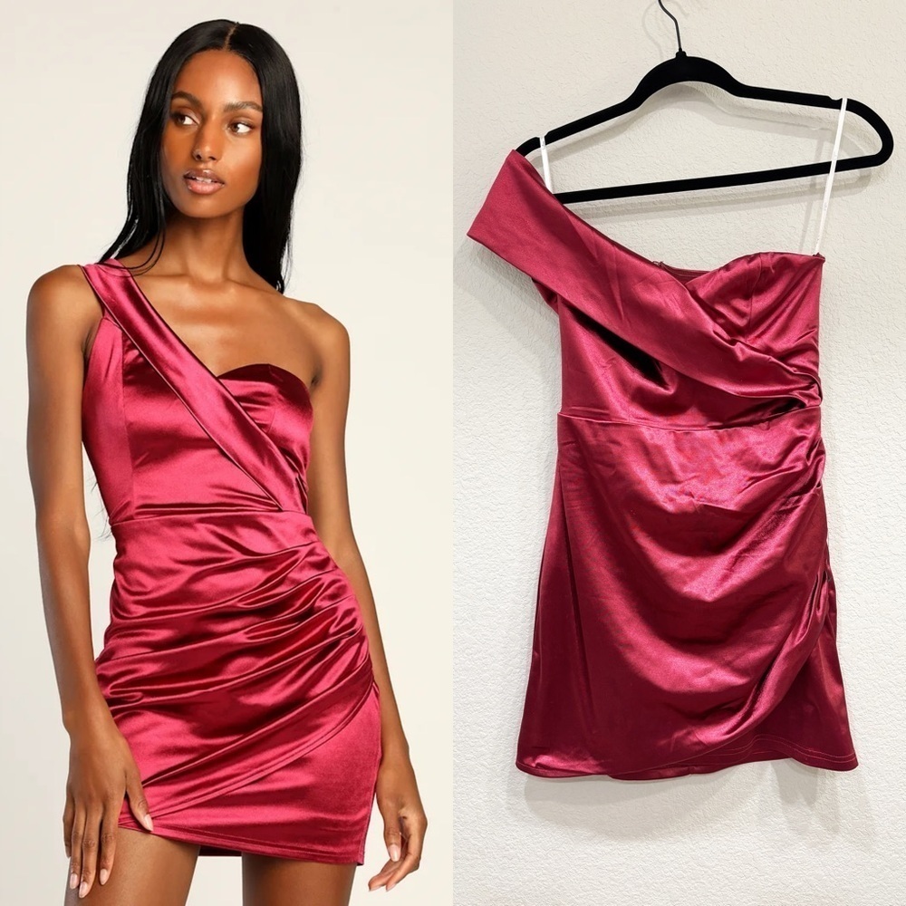 NWOT Lulus Remember My Name Magenta One-Shoulder Tulip Mini Dress‎